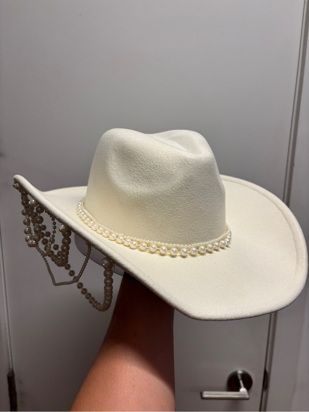 Ivory Pearl-Draped Cowboy Hat